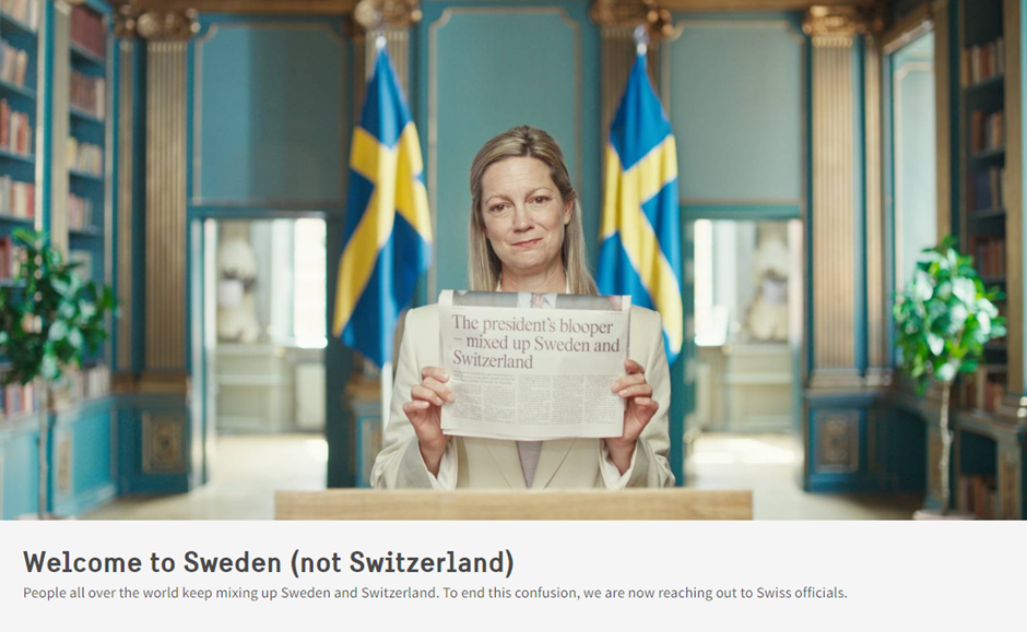  < 스웨덴 관광청의 "(스위스 아닌) 스웨덴에 오신 것을 환영합니다." 캠페인 영상 - 출처: 스웨덴 관광청 >